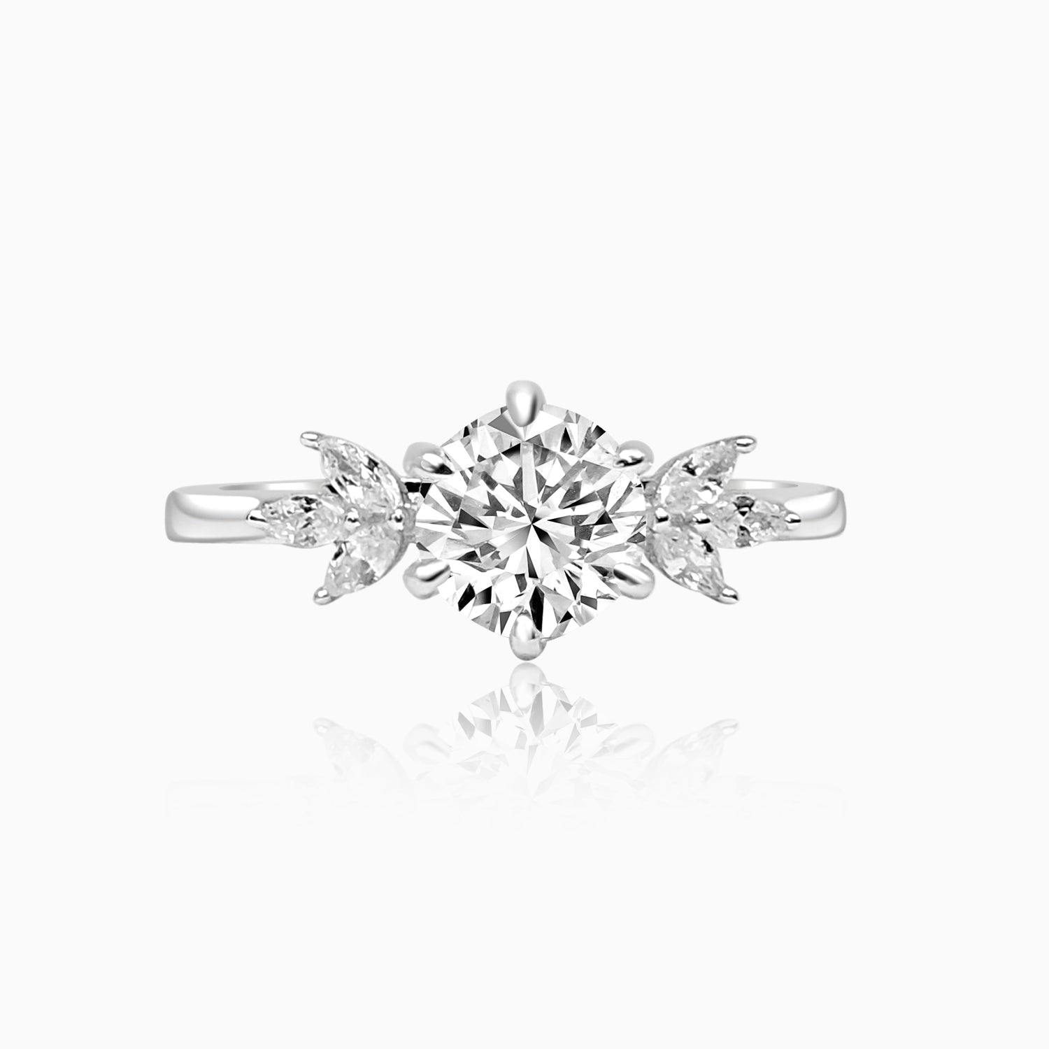 Silver Sparkling Nature Solitaire Ring