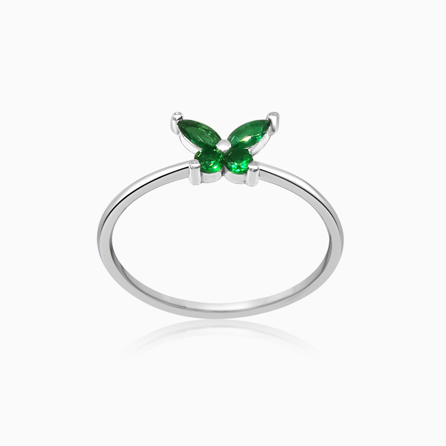 Silver Emerald Green Butterfly Ring
