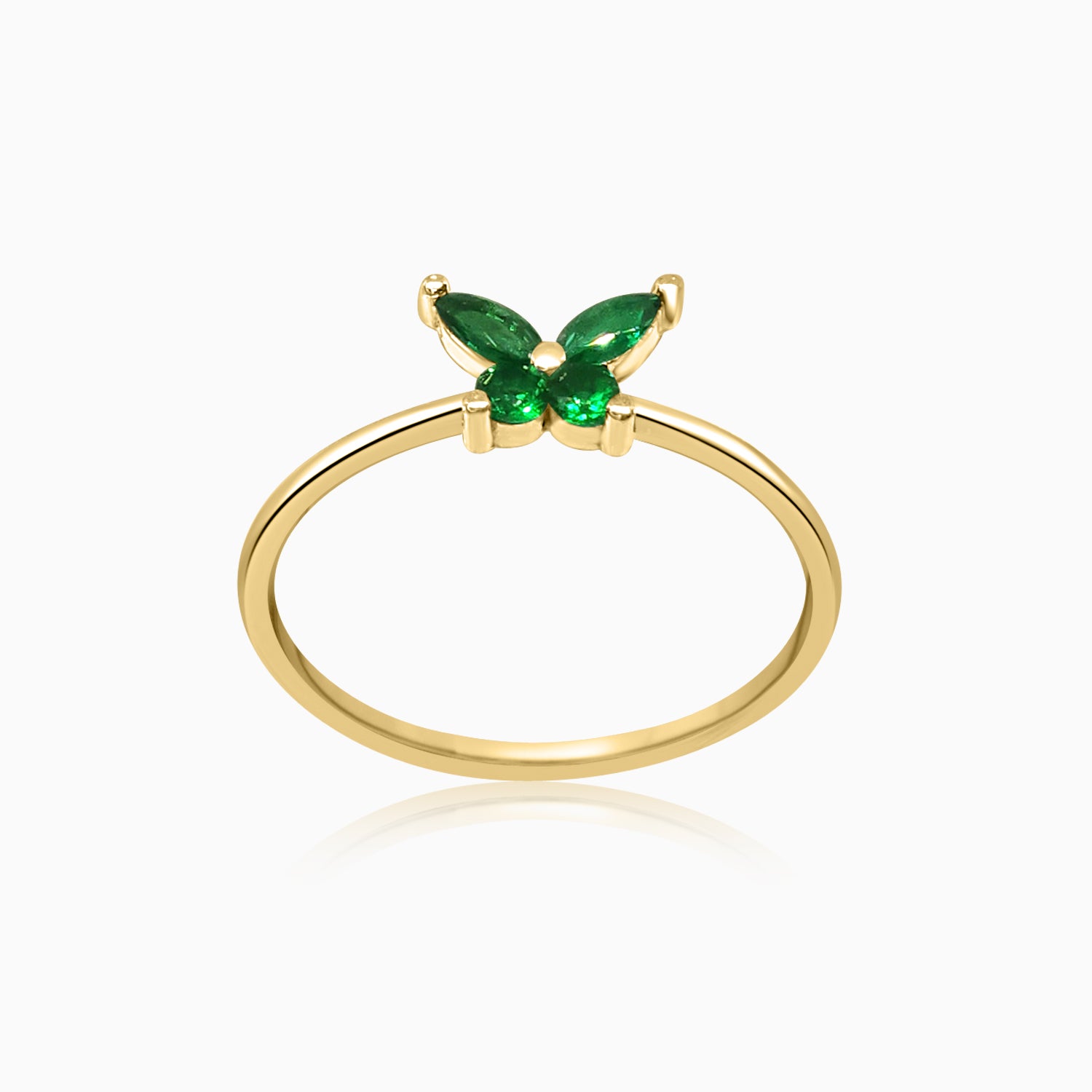 Silver Gold Emerald Green Butterfly Ring