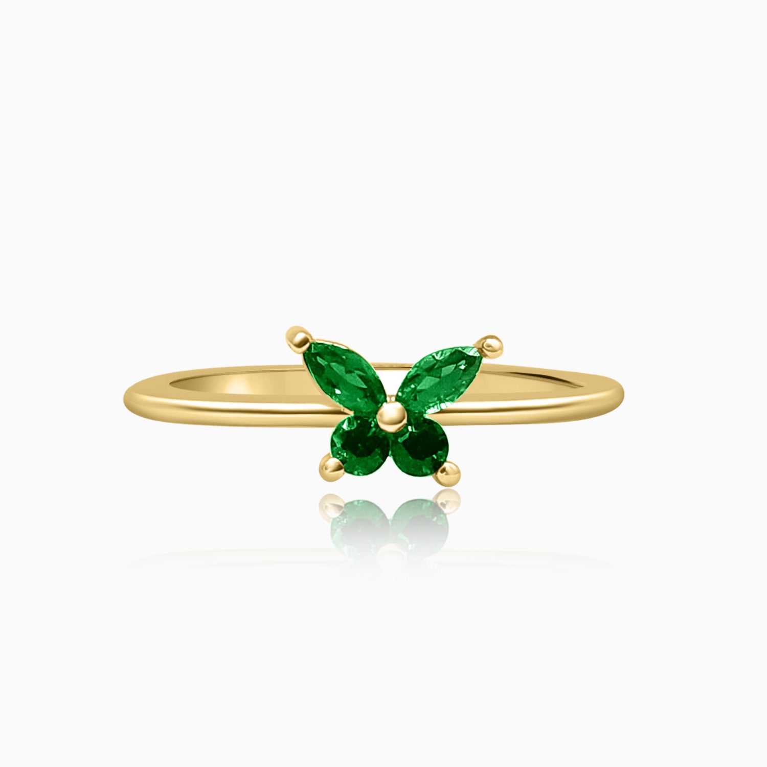 Silver Gold Emerald Green Butterfly Ring