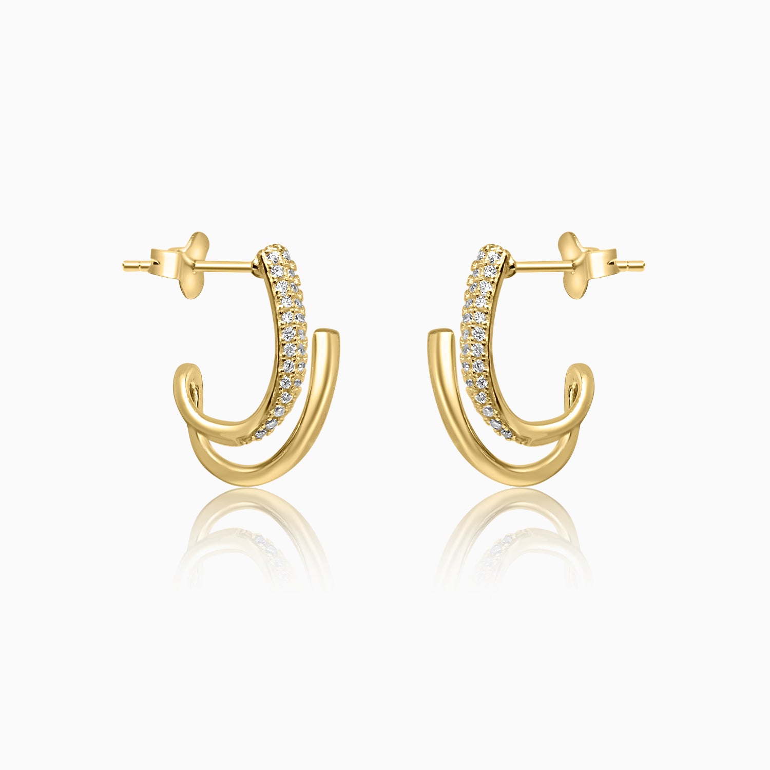 Silver Gold Sparkling Dual Curve Earrings