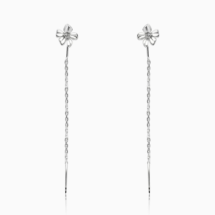 Silver Needle-String Style Flower Earrings