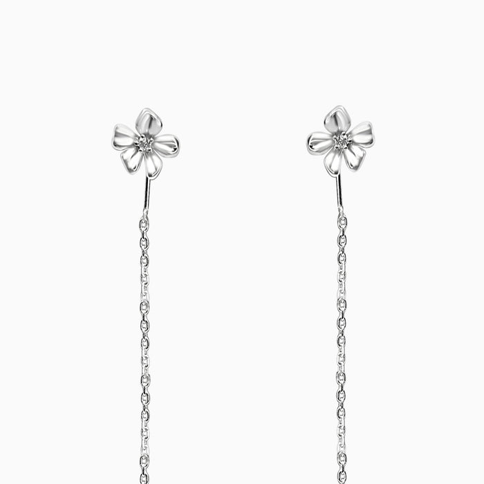 Silver Needle-String Style Flower Earrings