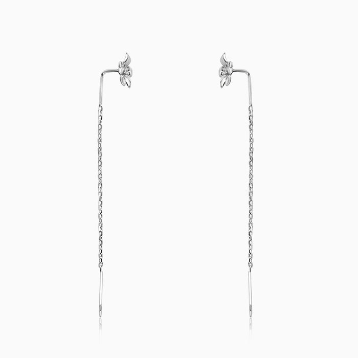 Silver Needle-String Style Flower Earrings