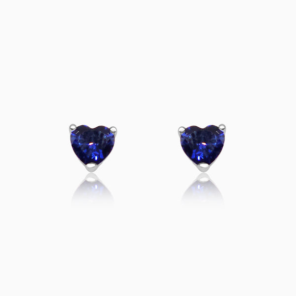 Silver Sapphire Blue Triangle Stud Earrings