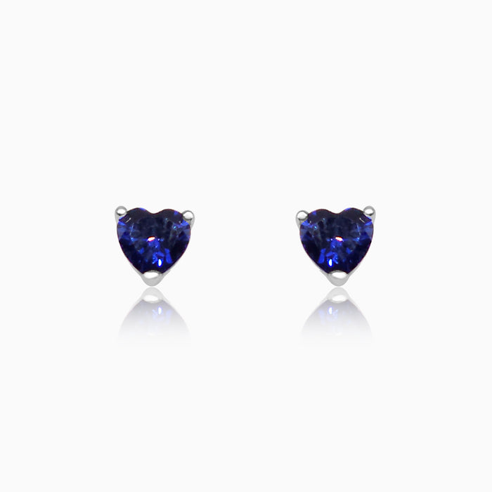 Silver Sapphire Blue Triangle Stud Earrings