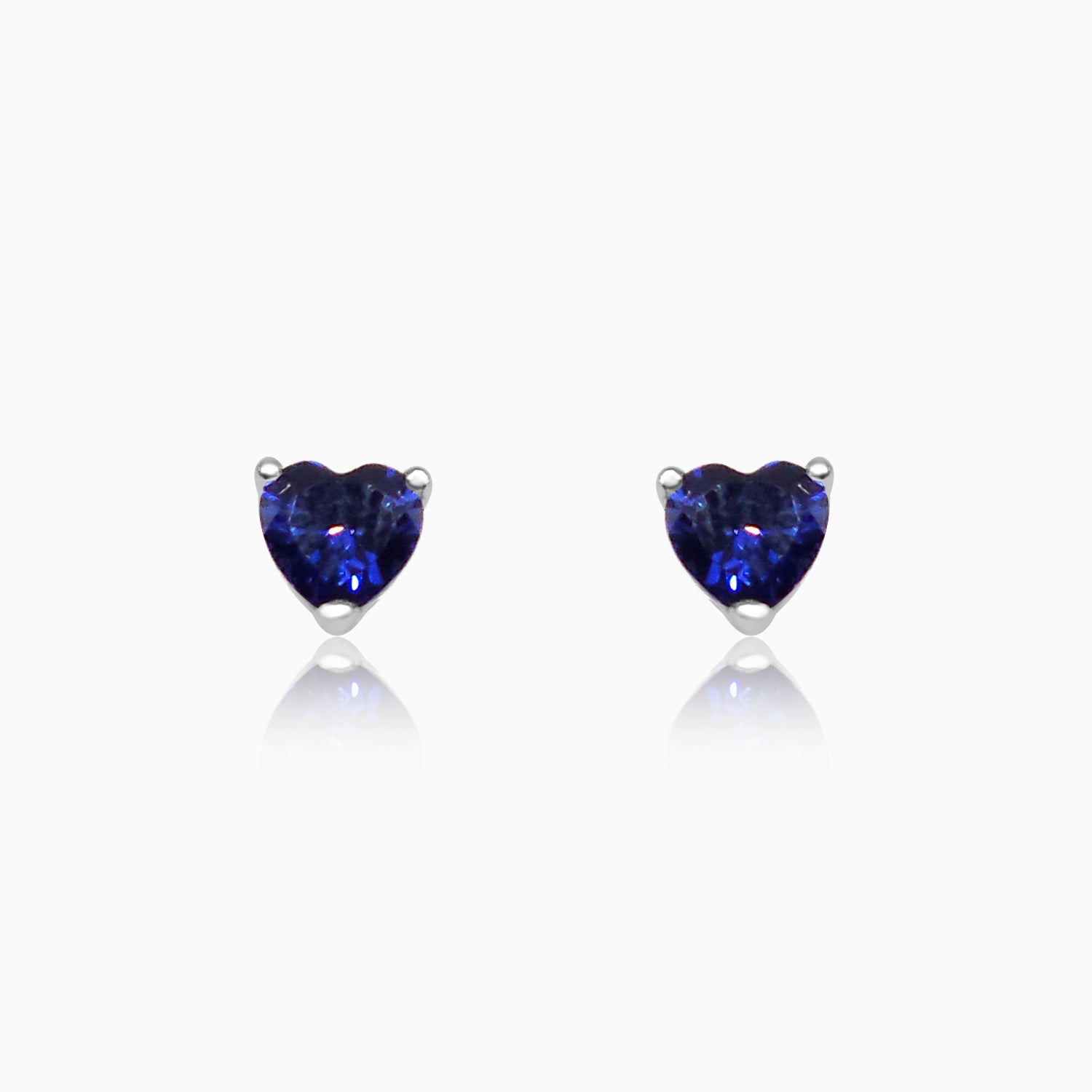 Silver Sapphire Blue Triangle Stud Earrings