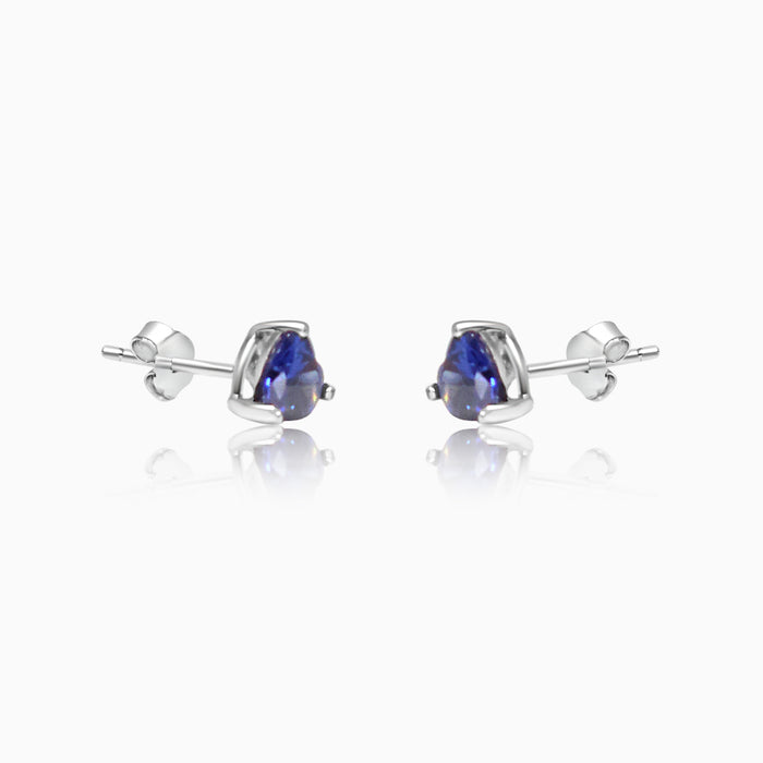 Silver Sapphire Blue Triangle Stud Earrings