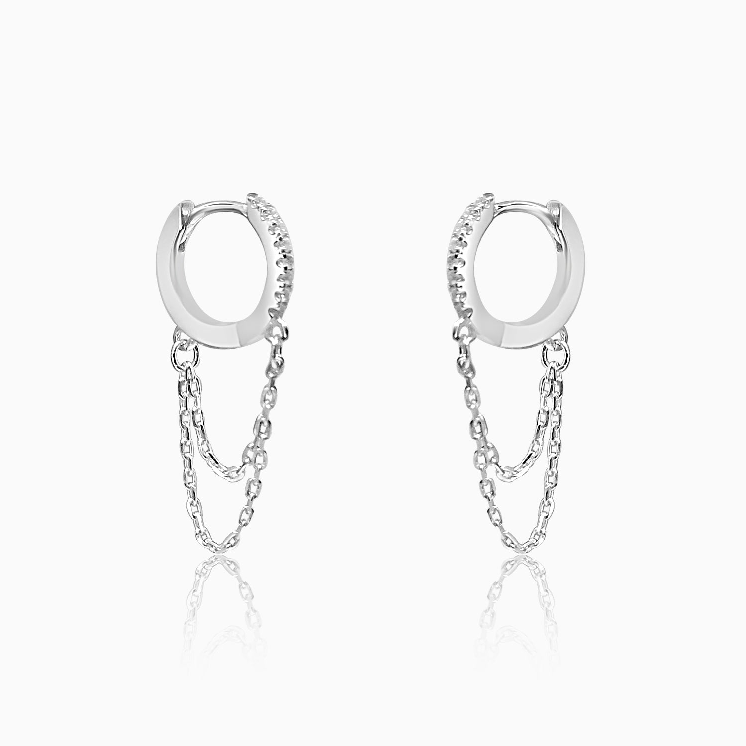 Silver Dangling Chain Hoop Earrings