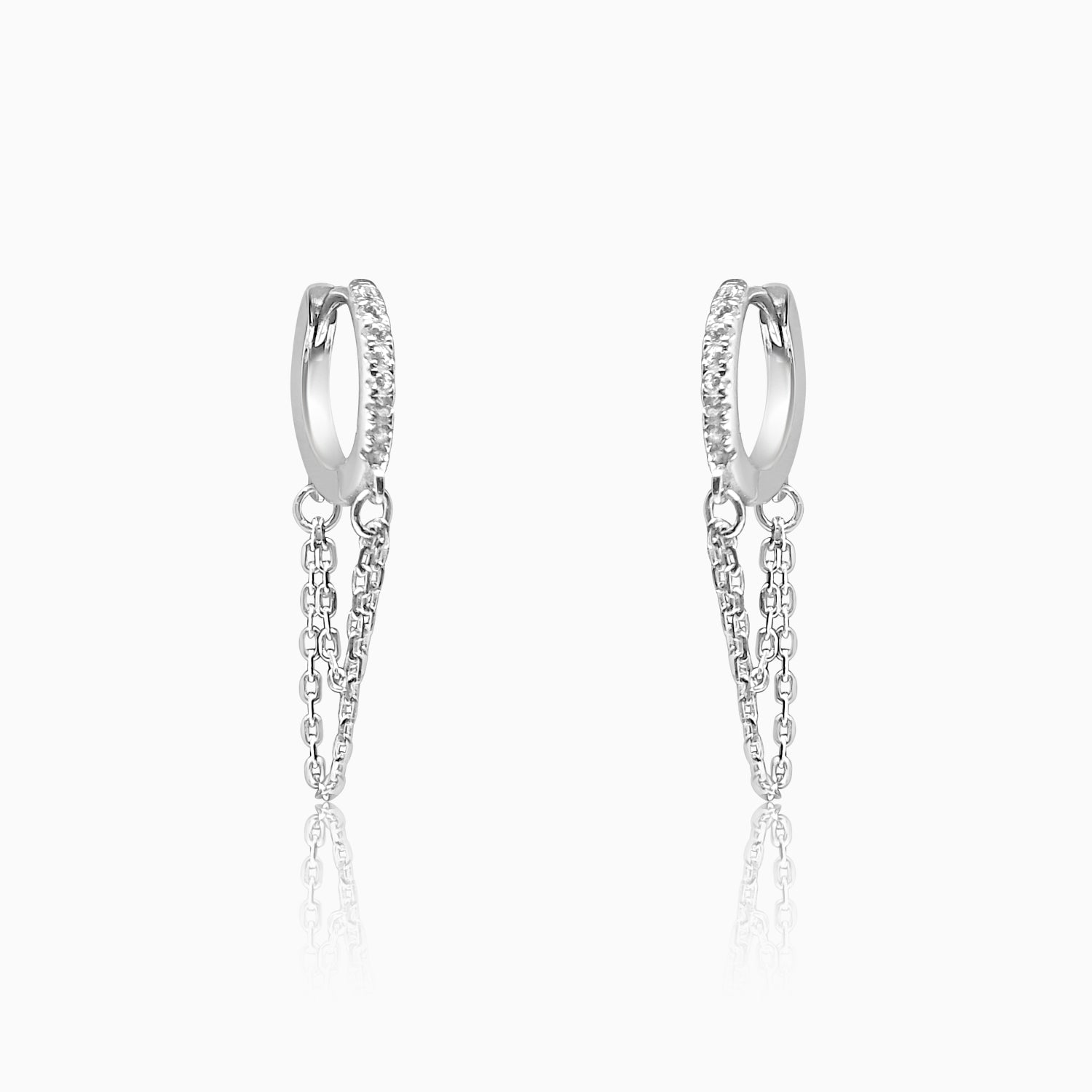 Silver Dangling Chain Hoop Earrings