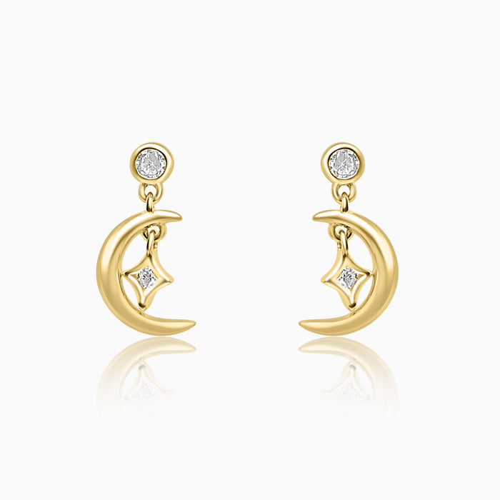Silver Gold Dangling Moon Star Earrings