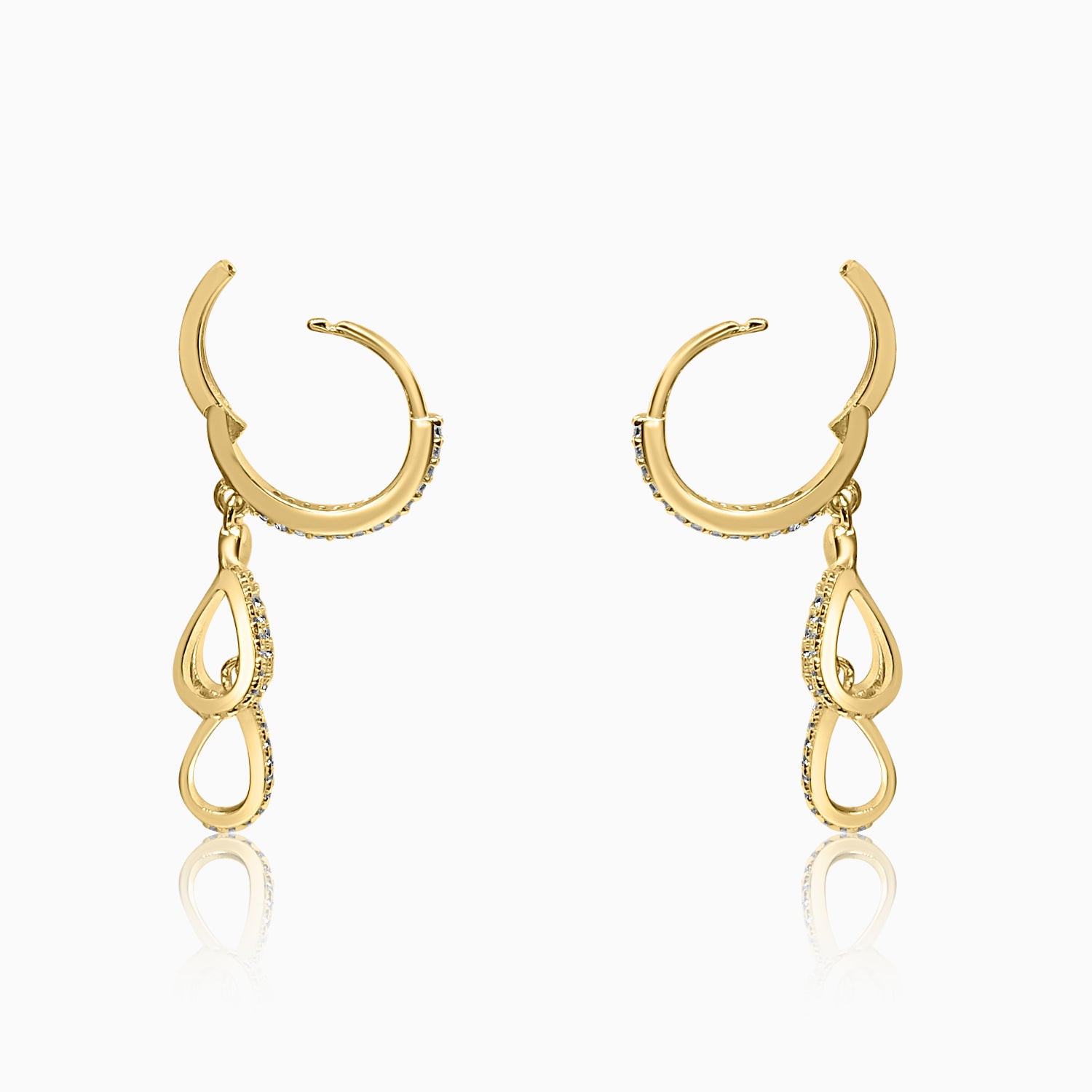 Silver Gold Sparkling 3 Dangling Drops Hoop Earrings
