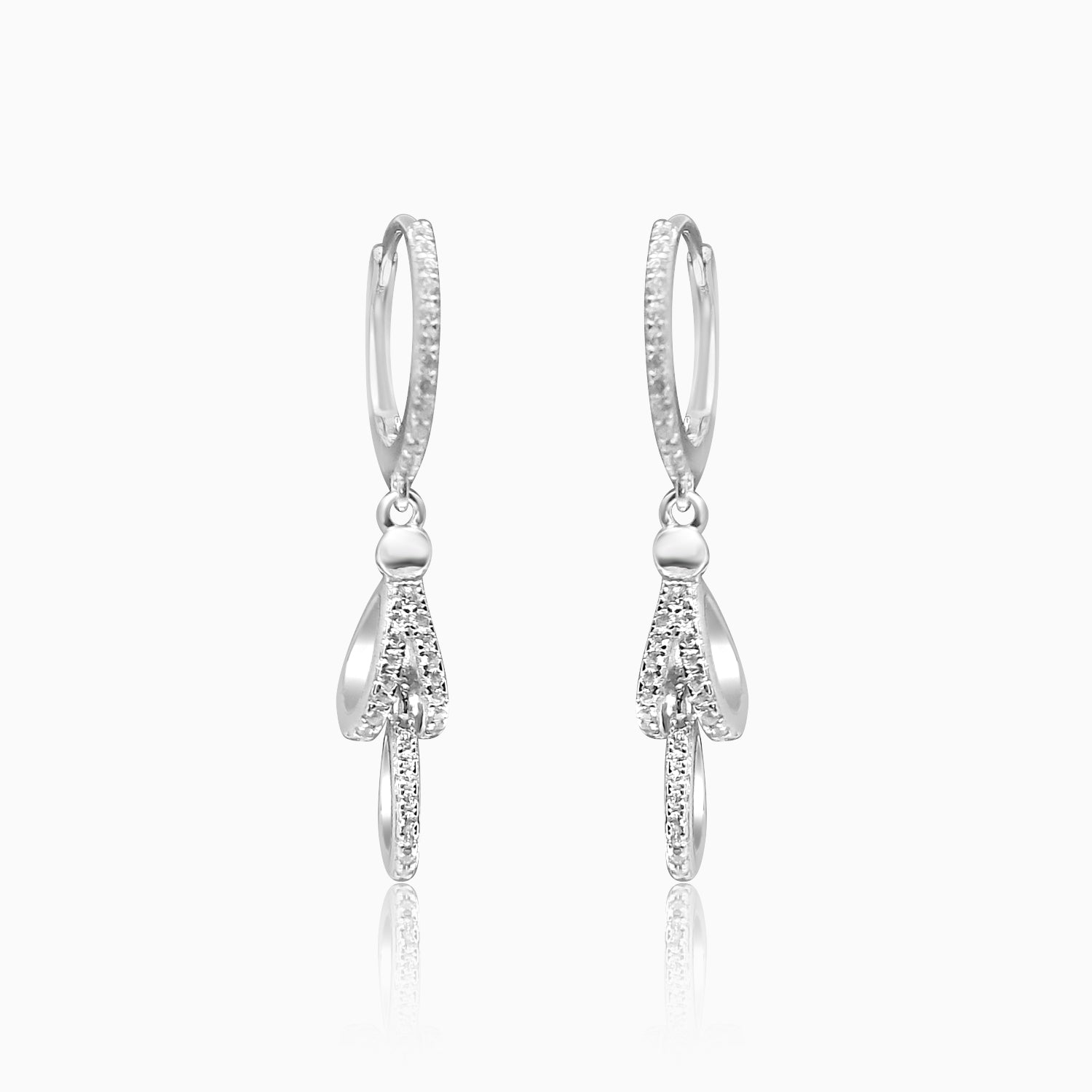 Silver Sparkling 3 Dangling Drops Hoop Earrings