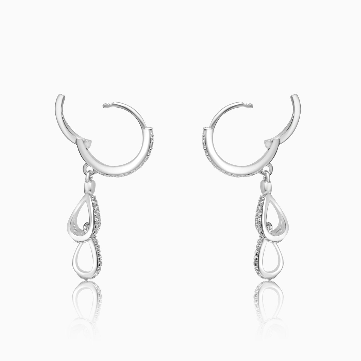 Silver Sparkling 3 Dangling Drops Hoop Earrings