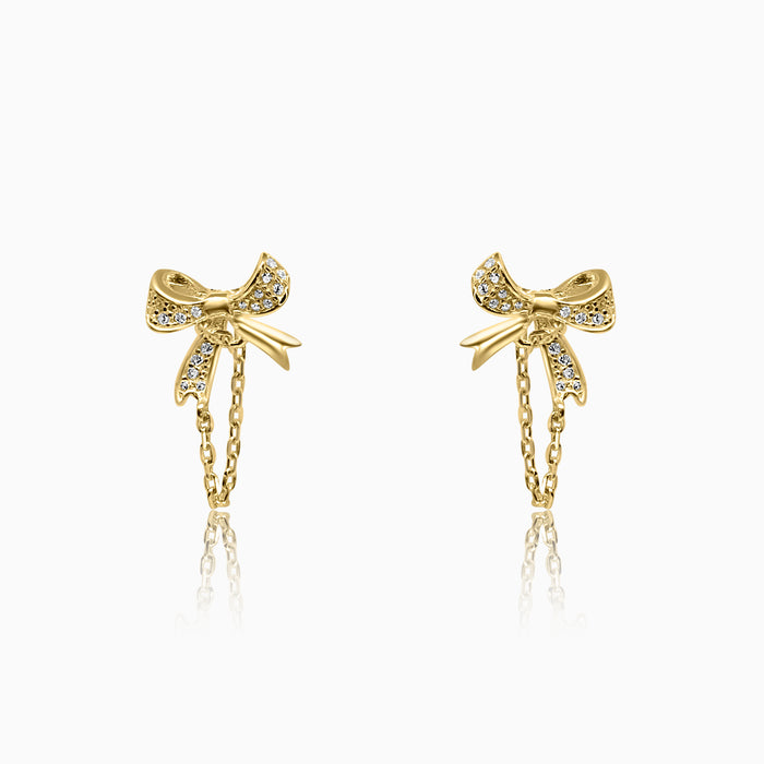 Silver Gold Sparkling Little Bow Linked Dangler Chain Earrings