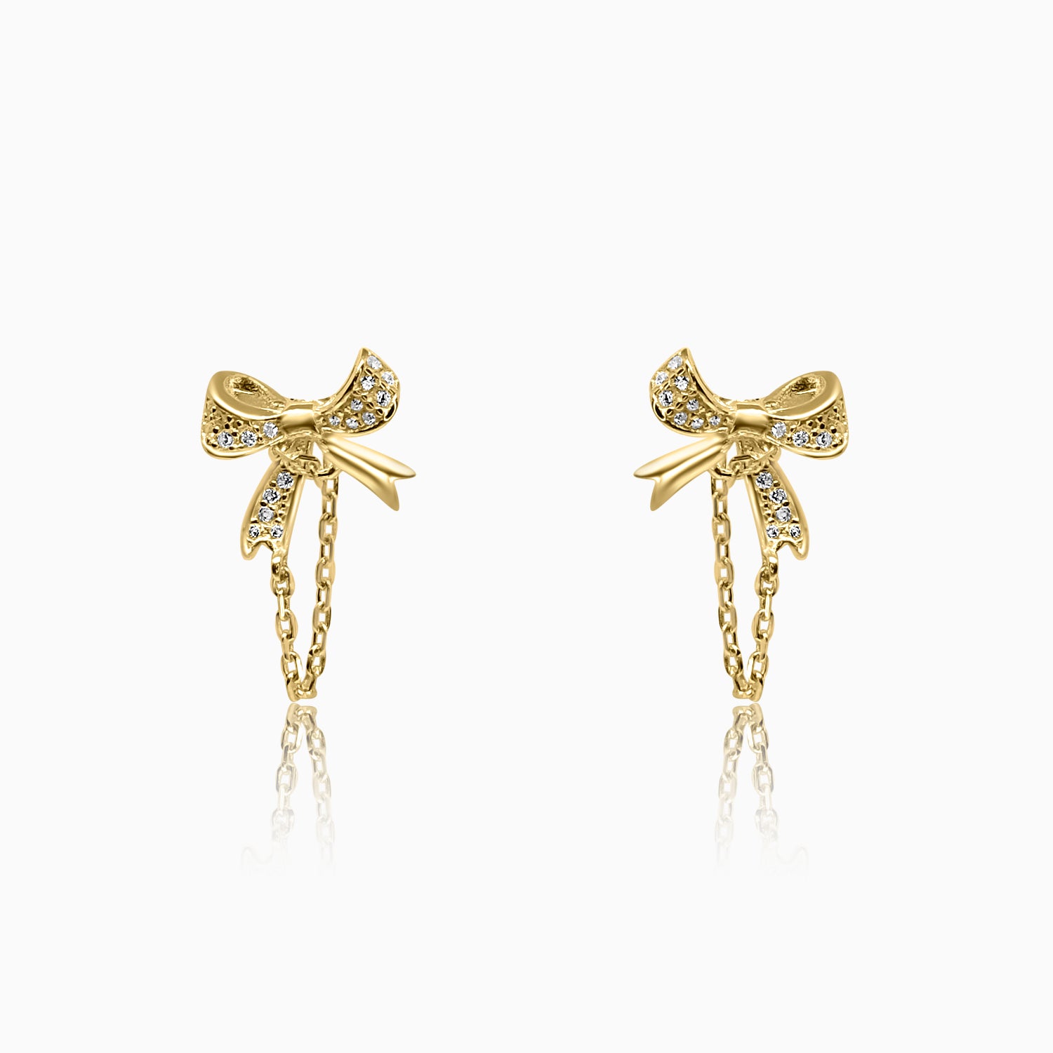 Silver Gold Sparkling Little Bow Linked Dangler Chain Earrings