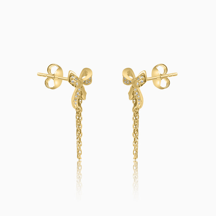 Silver Gold Sparkling Little Bow Linked Dangler Chain Earrings