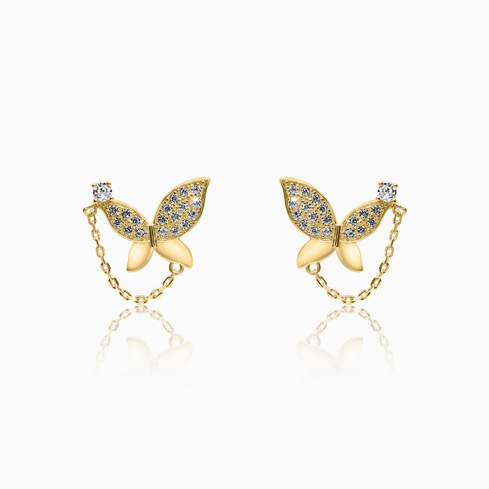 Silver Gold Half Sparkle Butterfly with Chain Dangler Earrings