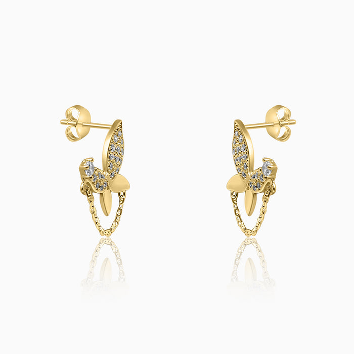 Silver Gold Half Sparkle Butterfly with Chain Dangler Earrings