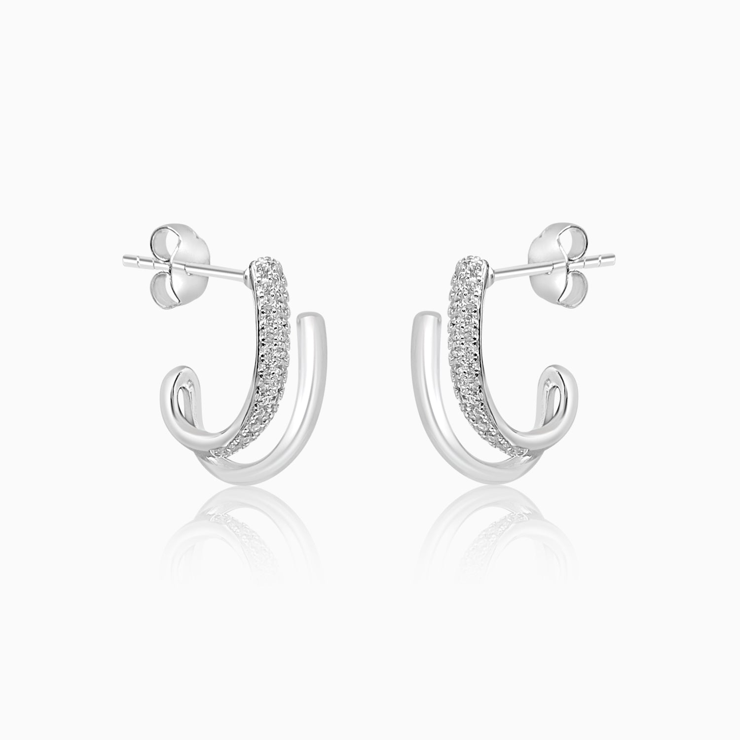Silver Sparkling Dual Curve Earrings