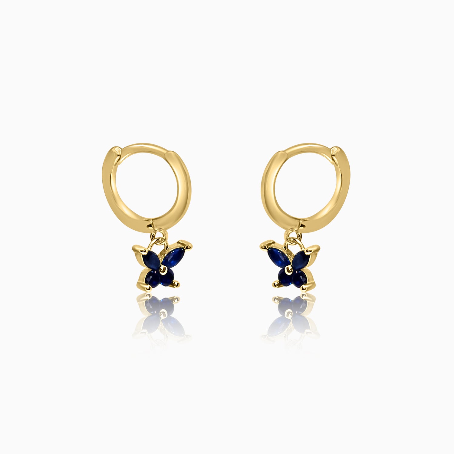 Silver Gold Dangling Sapphire Blue Butterfly Hoop Earrings