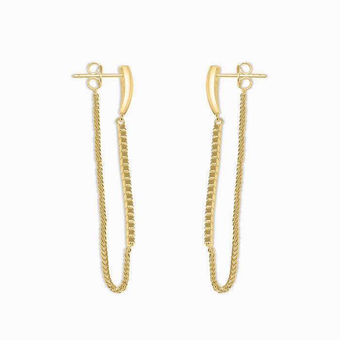 Silver Gold Sparkling Heart with Dangling Chain Earrings