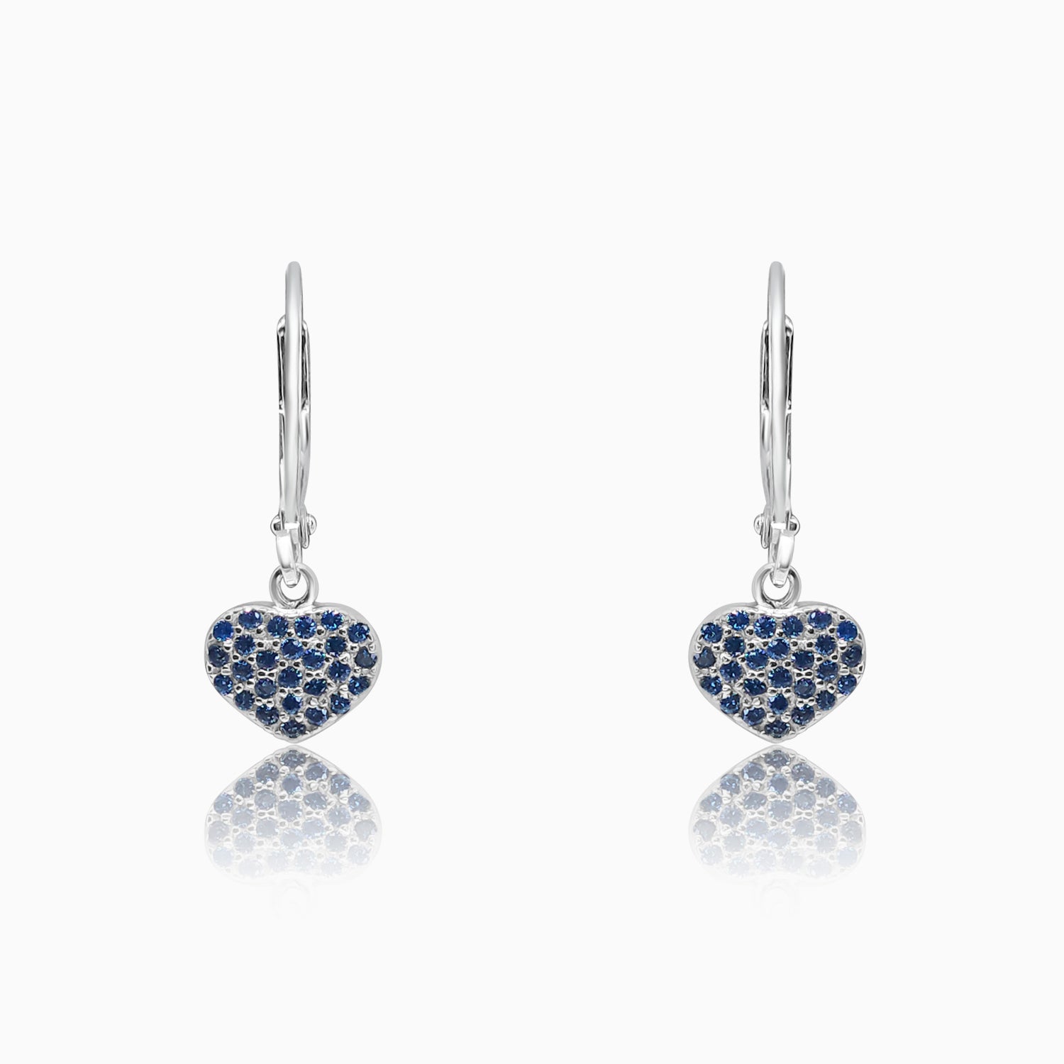 Silver Dangling Aquamarine Blue Heart Earrings