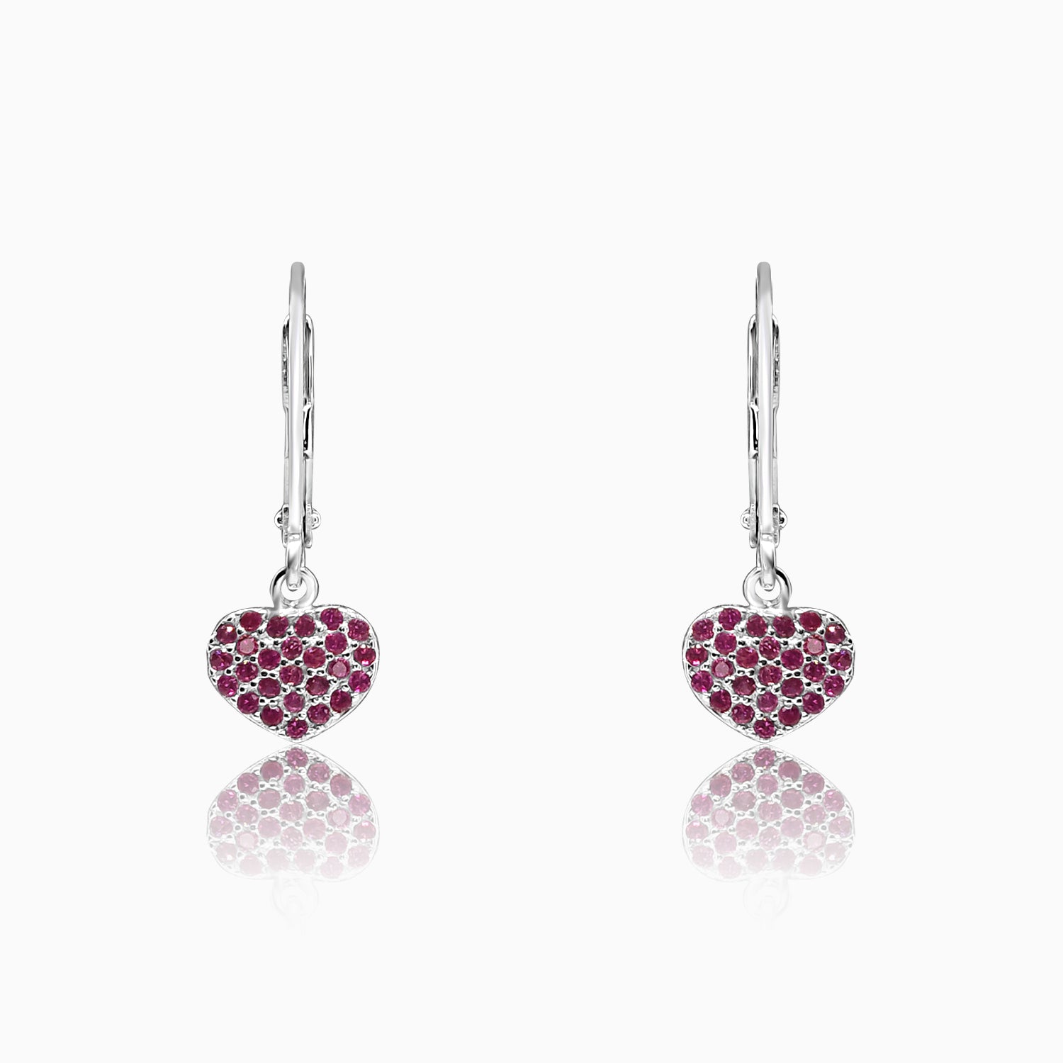 Silver Dangling Pink Sparkle Heart Earrings