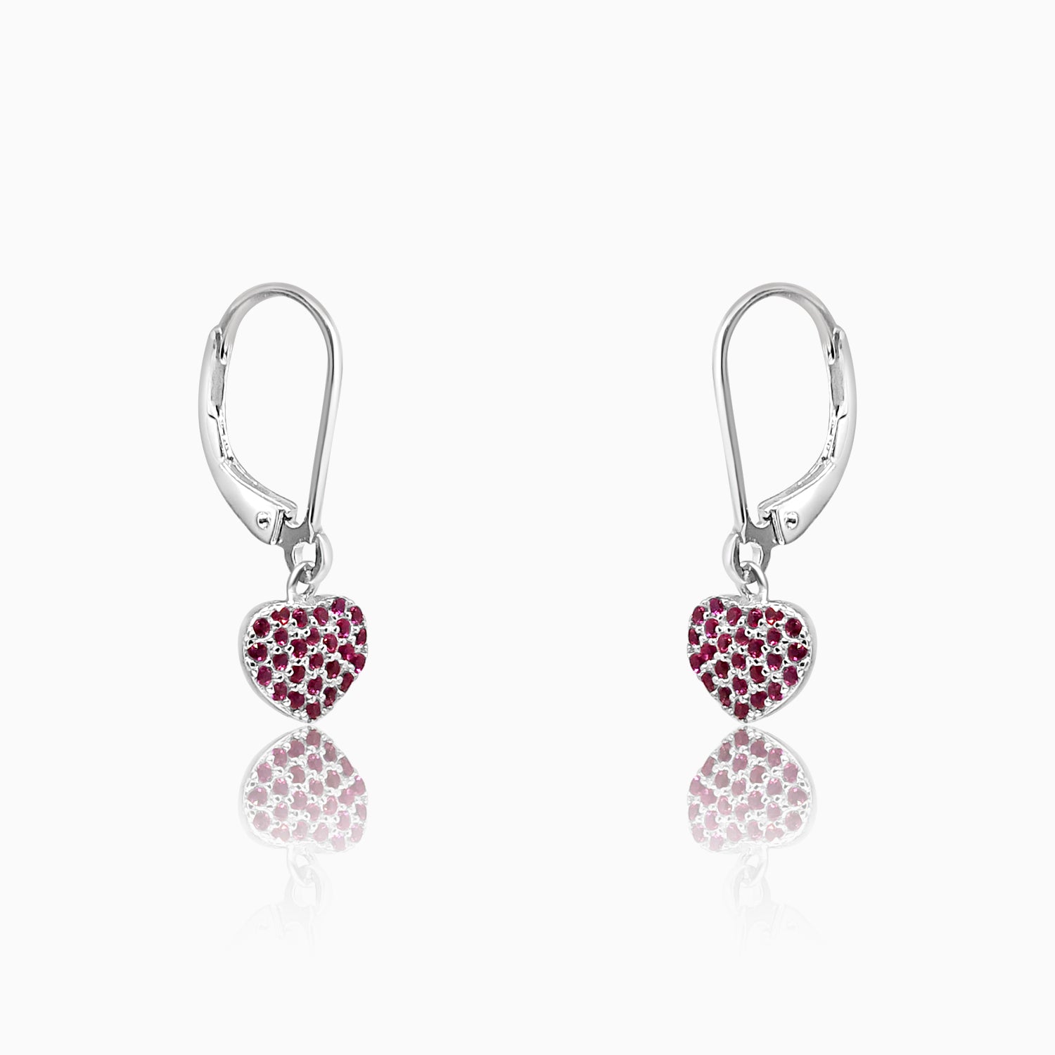 Silver Dangling Pink Sparkle Heart Earrings