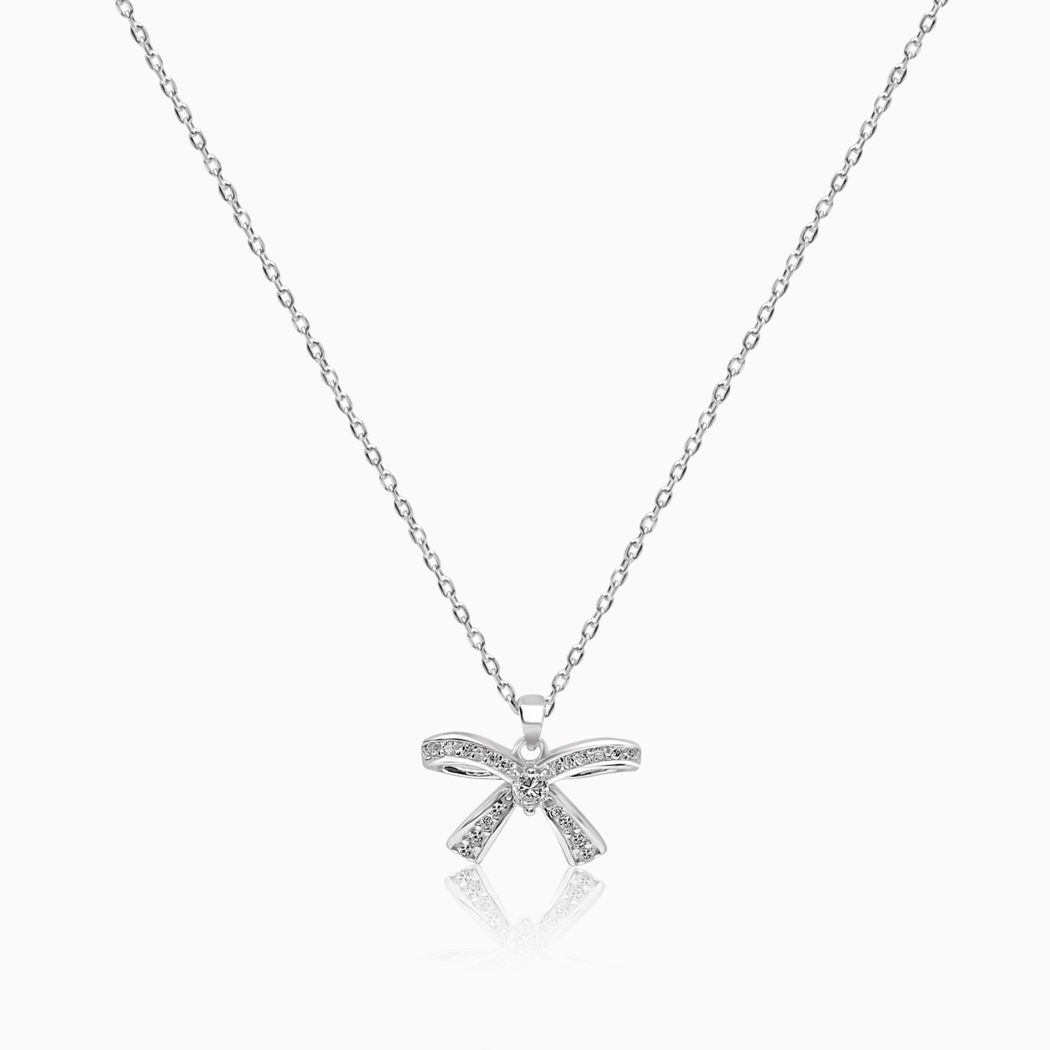 Silver Sparkling Bow Necklace