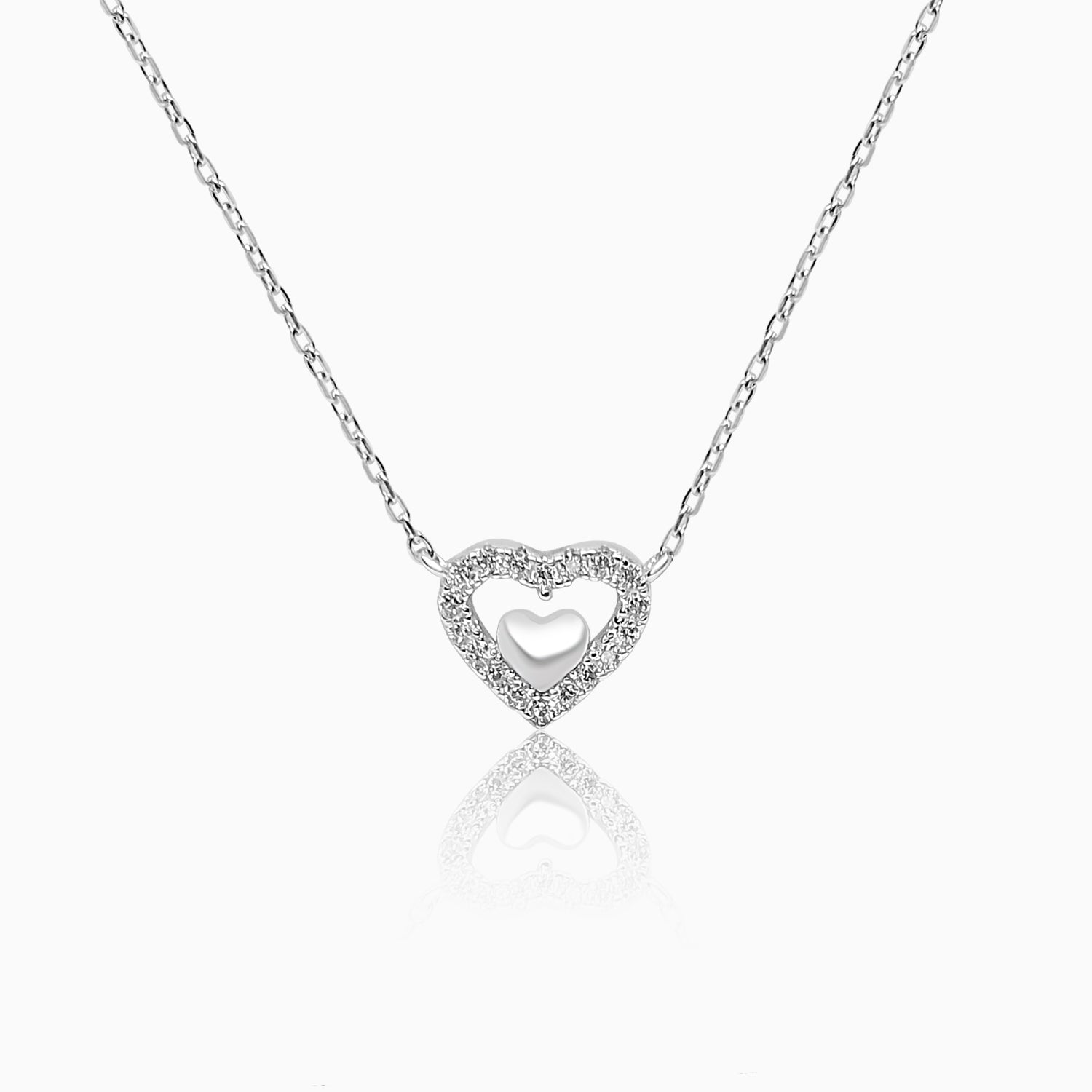 Silver Little Heart in Sparkling Heart Necklace
