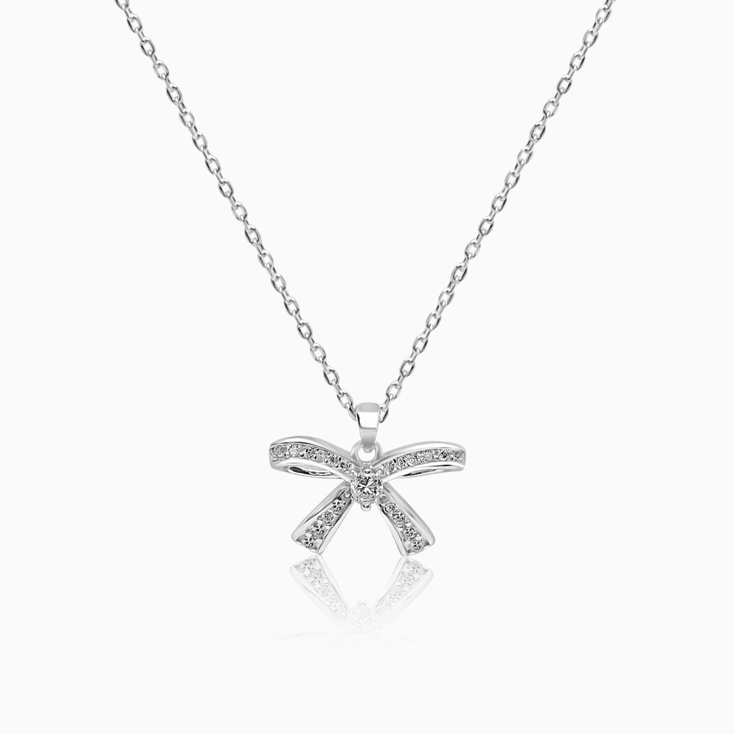 Silver Sparkling Bow Necklace