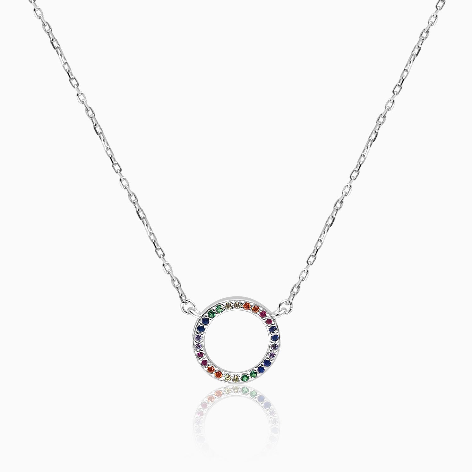 Silver Multi Tone Gemstone Hoop Necklace