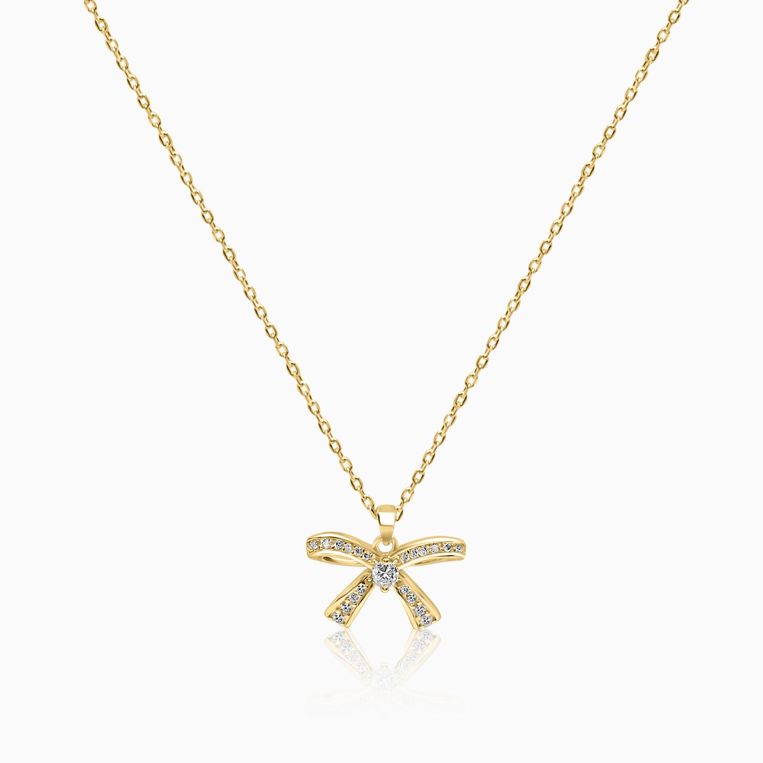 Silver Gold Sparkling Bow Necklace