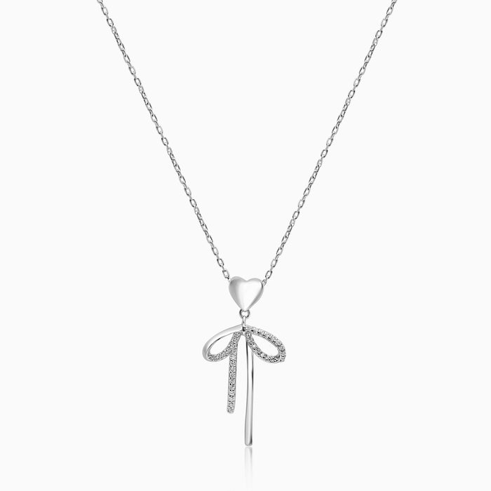 Silver Sparkling Long Bow Necklace
