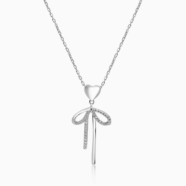 Silver Sparkling Long Bow Necklace