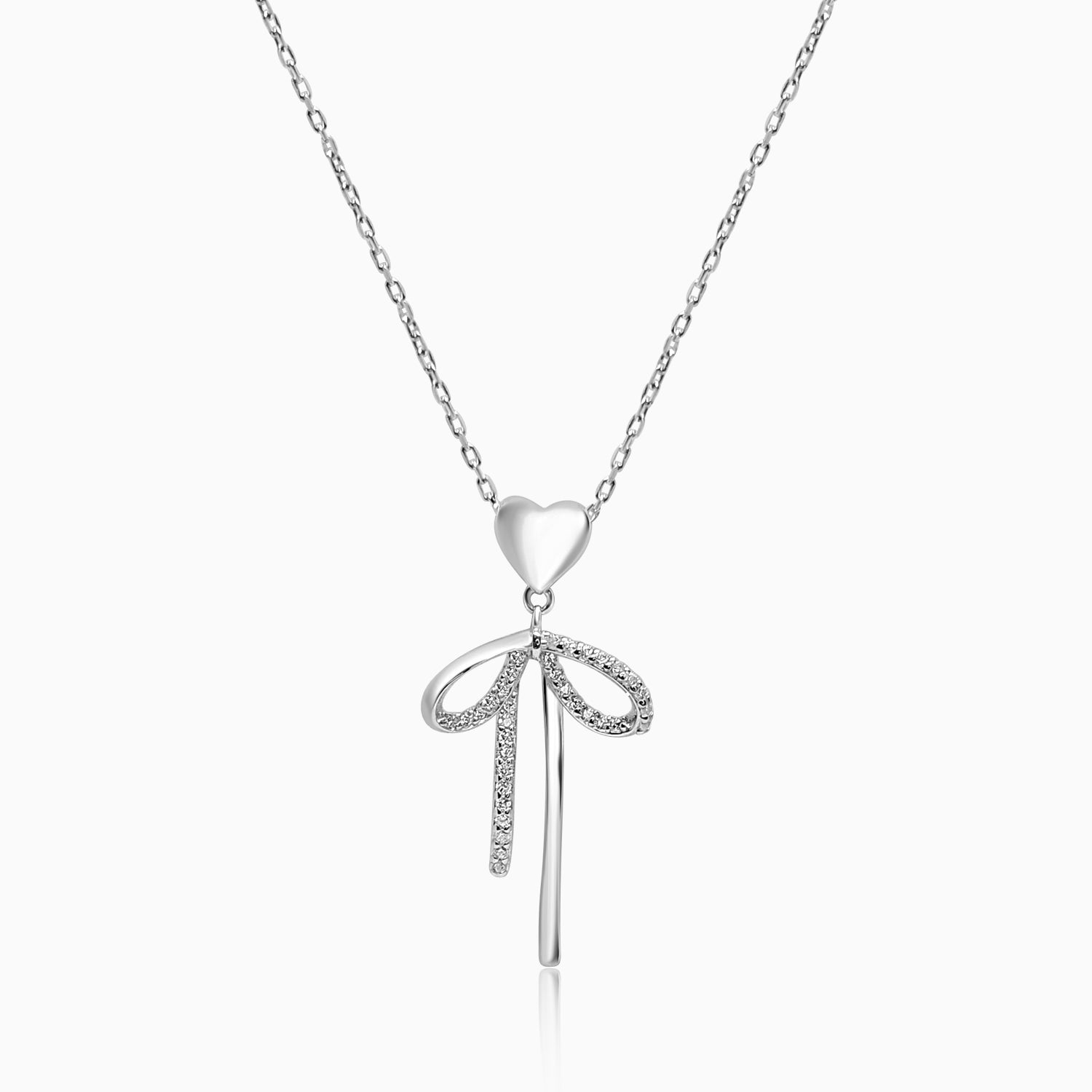 Silver Sparkling Long Bow Necklace