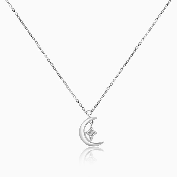 Silver Dangling Moon Star Necklace