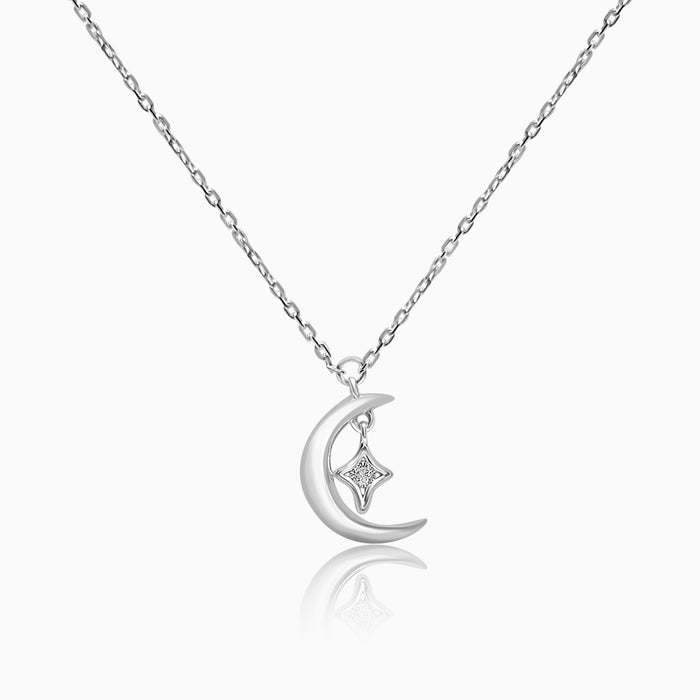Silver Dangling Moon Star Necklace