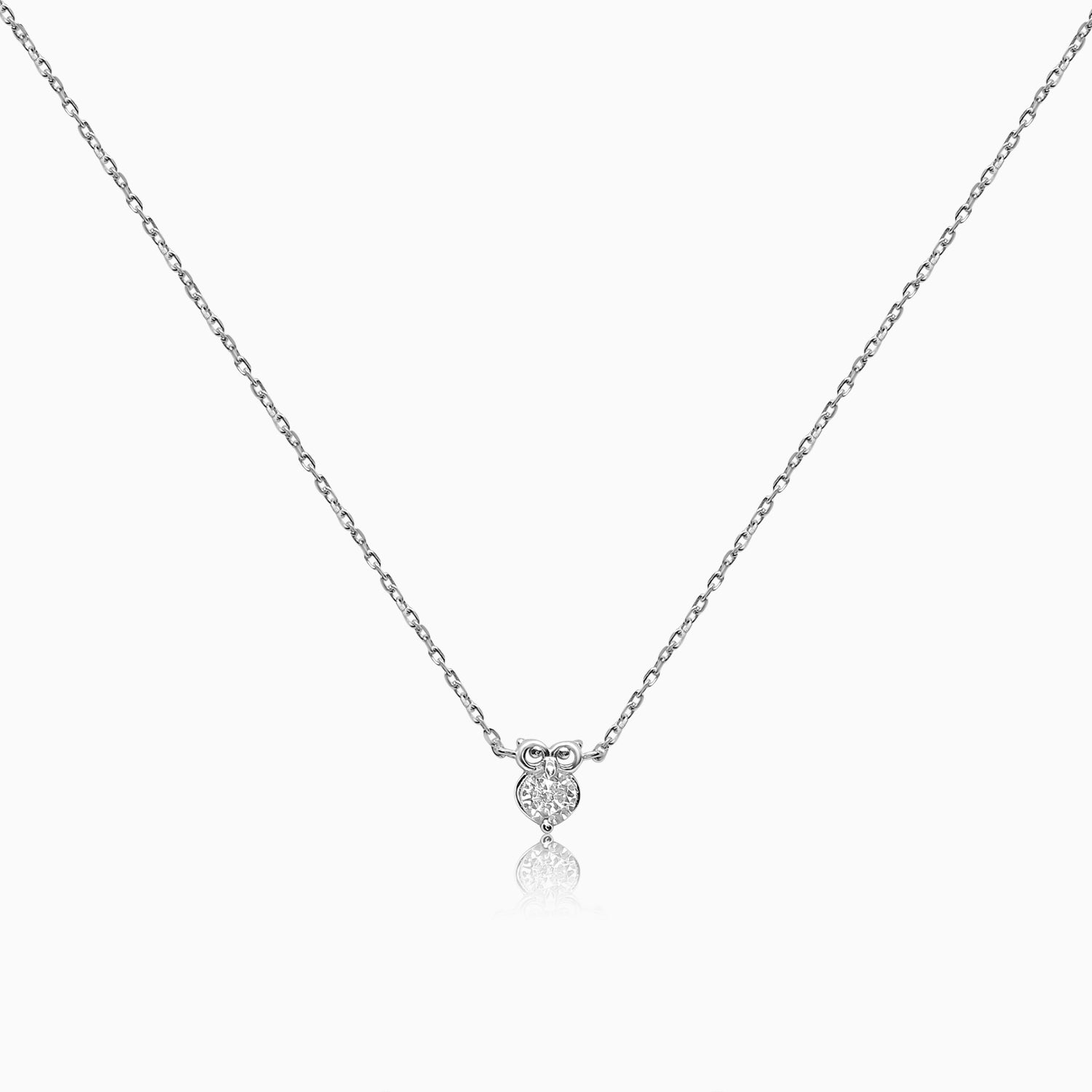 Silver Micro Owl Solitaire Necklace