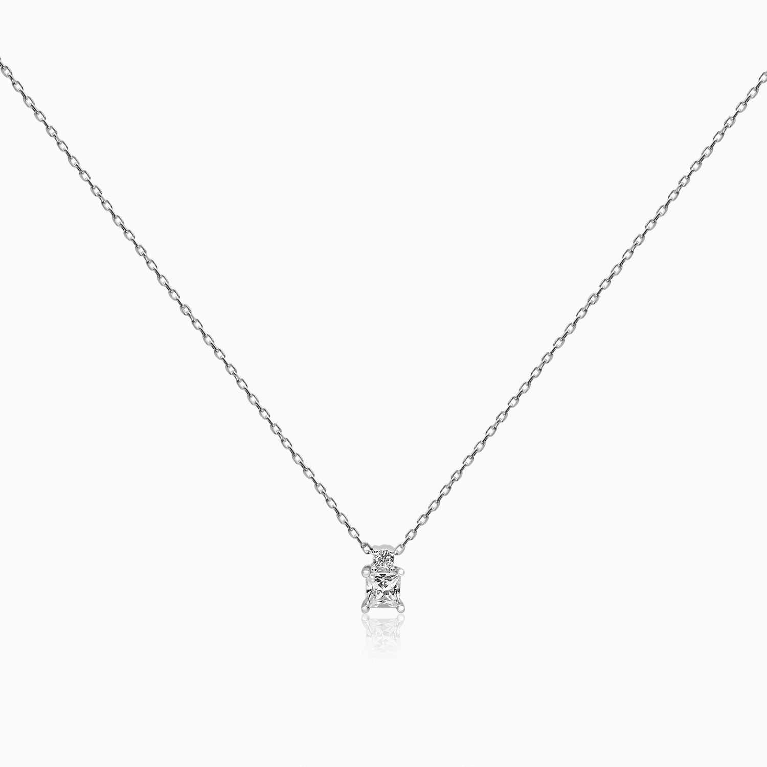 Silver Sparkling Solitaire Duo Necklace