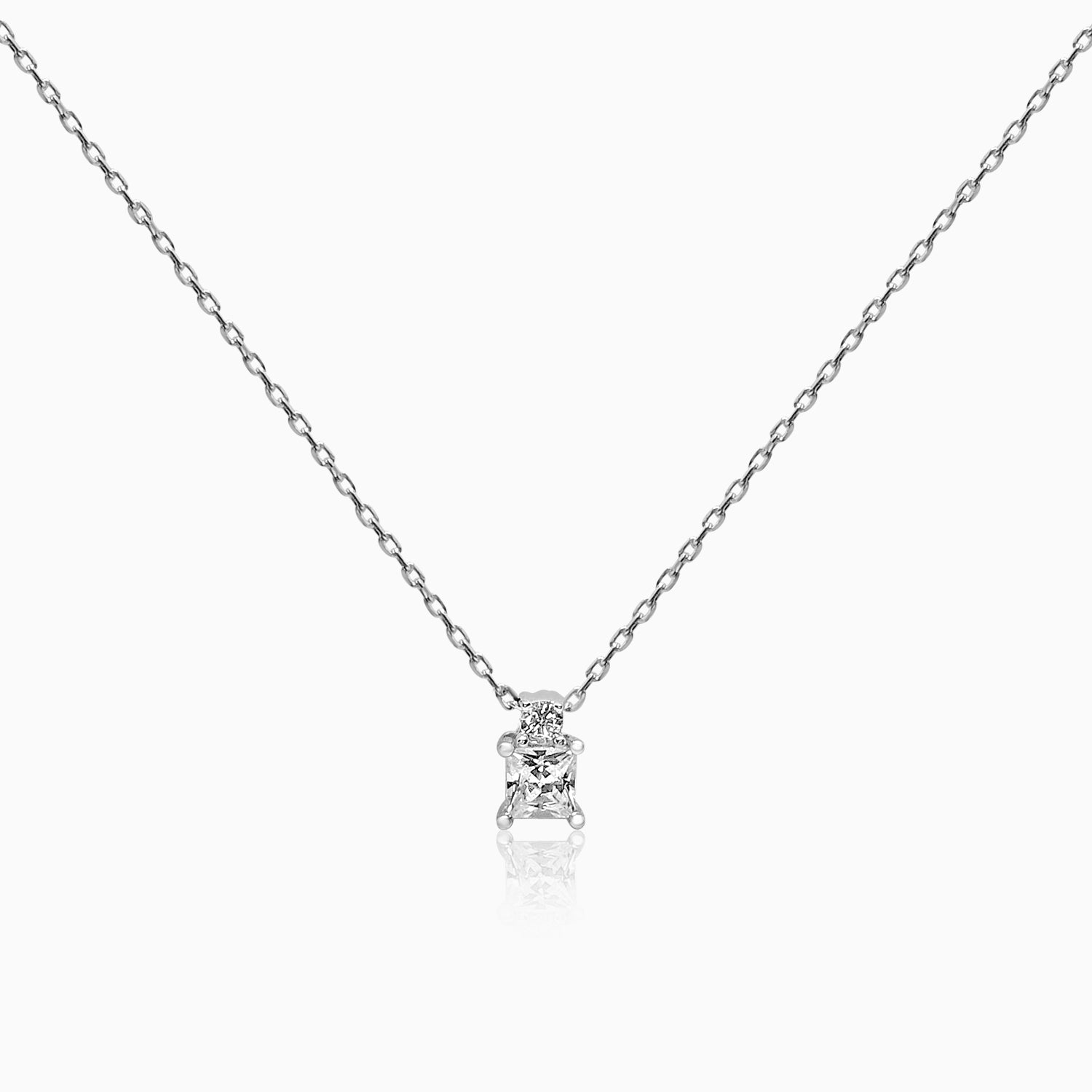 Silver Sparkling Solitaire Duo Necklace