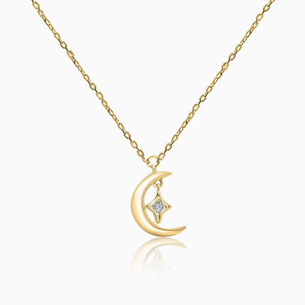 Silver Gold Dangling Moon Star Necklace