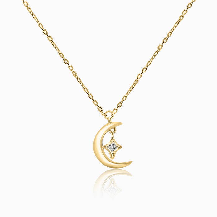 Silver Gold Dangling Moon Star Necklace