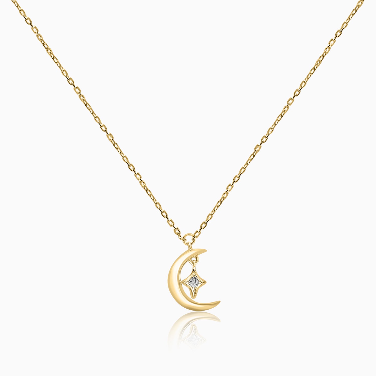 Silver Gold Dangling Moon Star Necklace