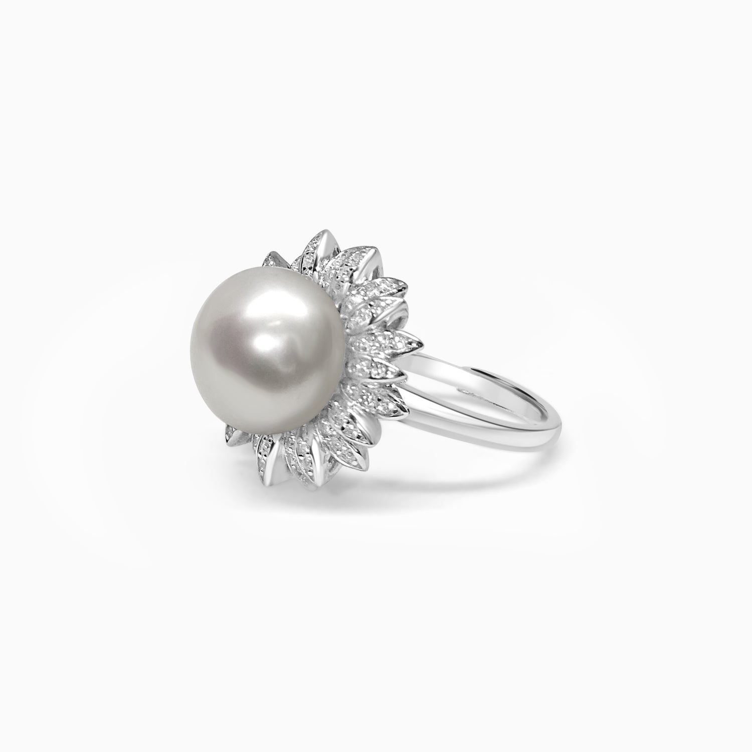 Silver Sparkling Sunflower Pearl Ring