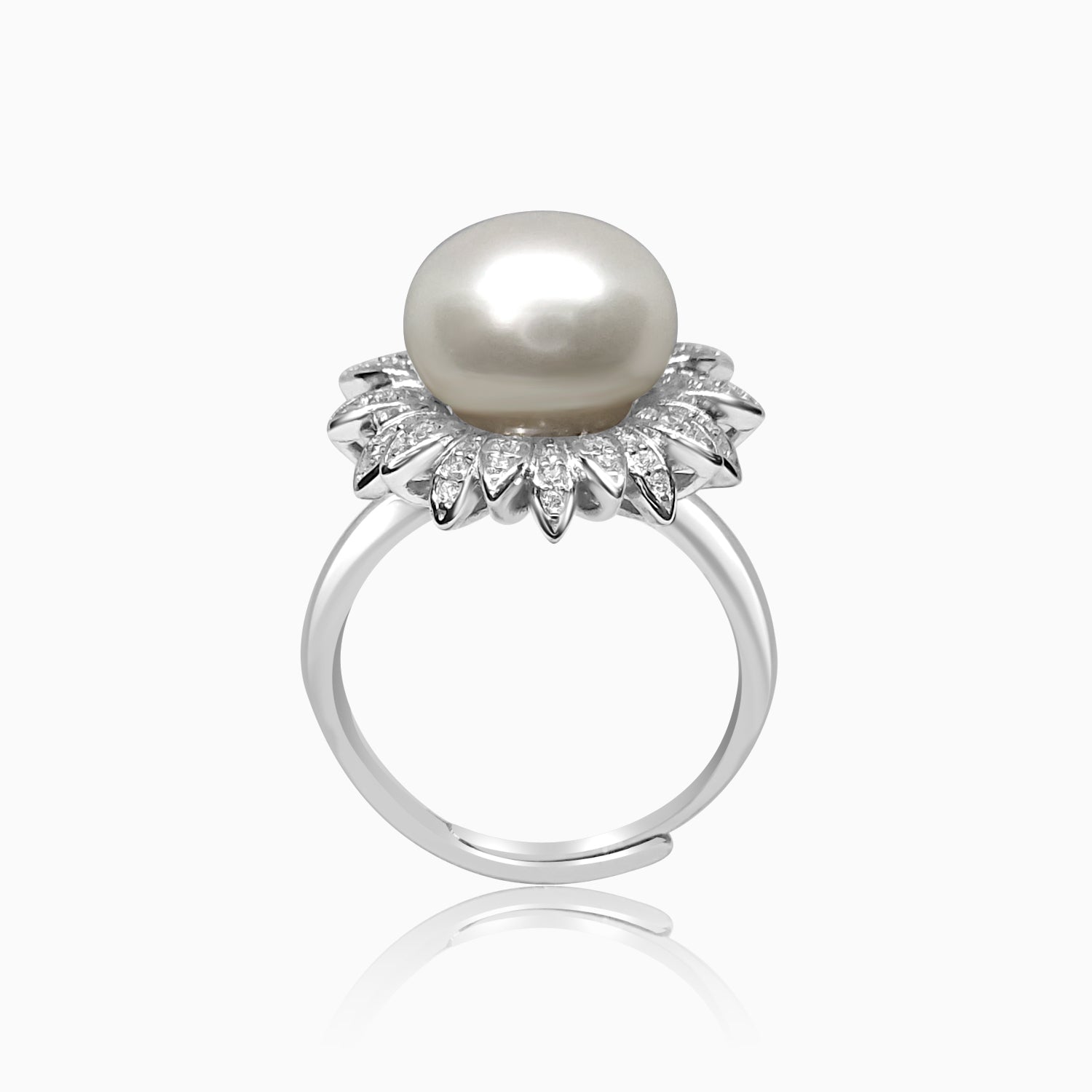 Silver Sparkling Sunflower Pearl Ring