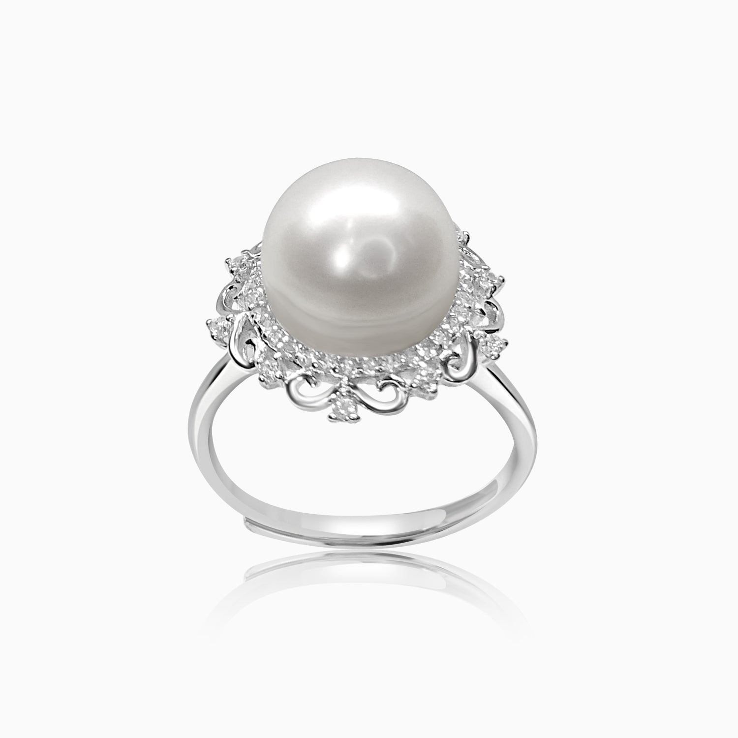 Silver Sparkling Pearl Filigree Ring