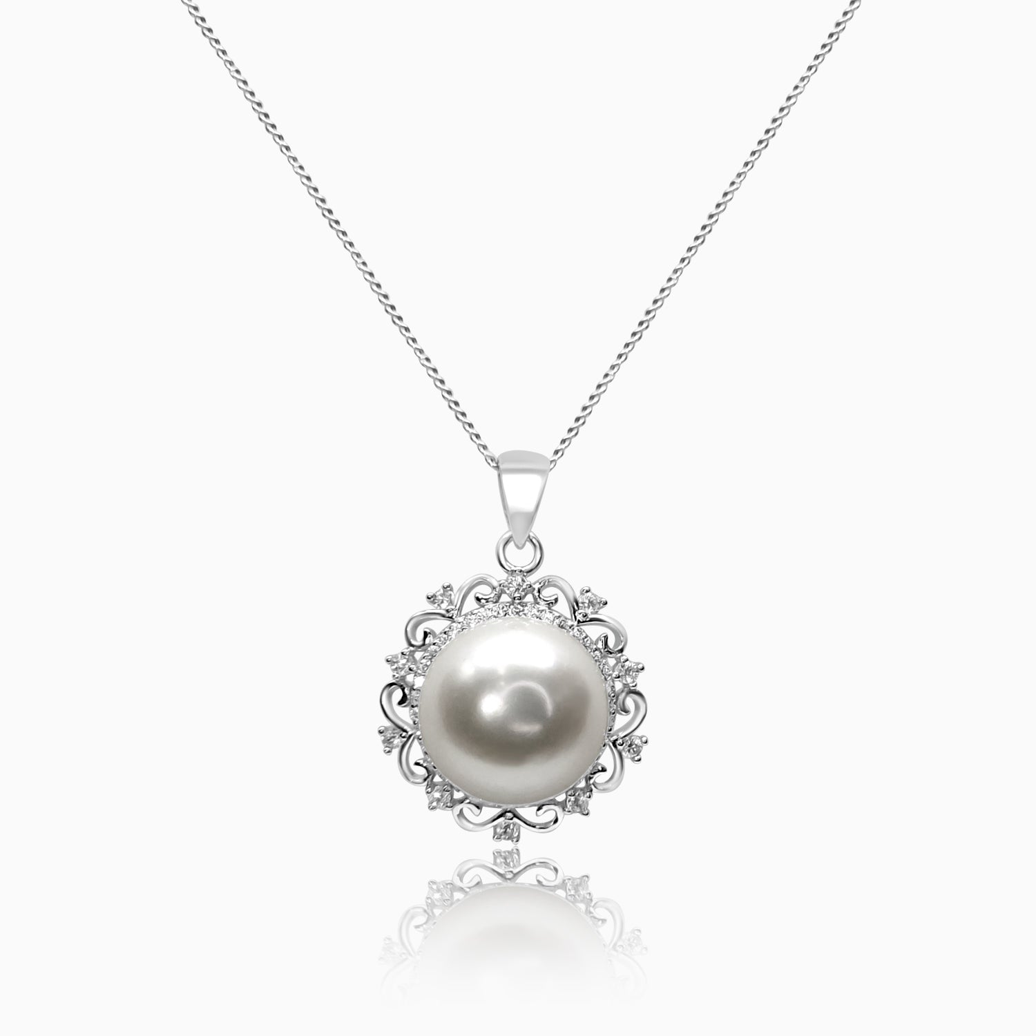 Silver Sparkling Pearl Filigree Pendant