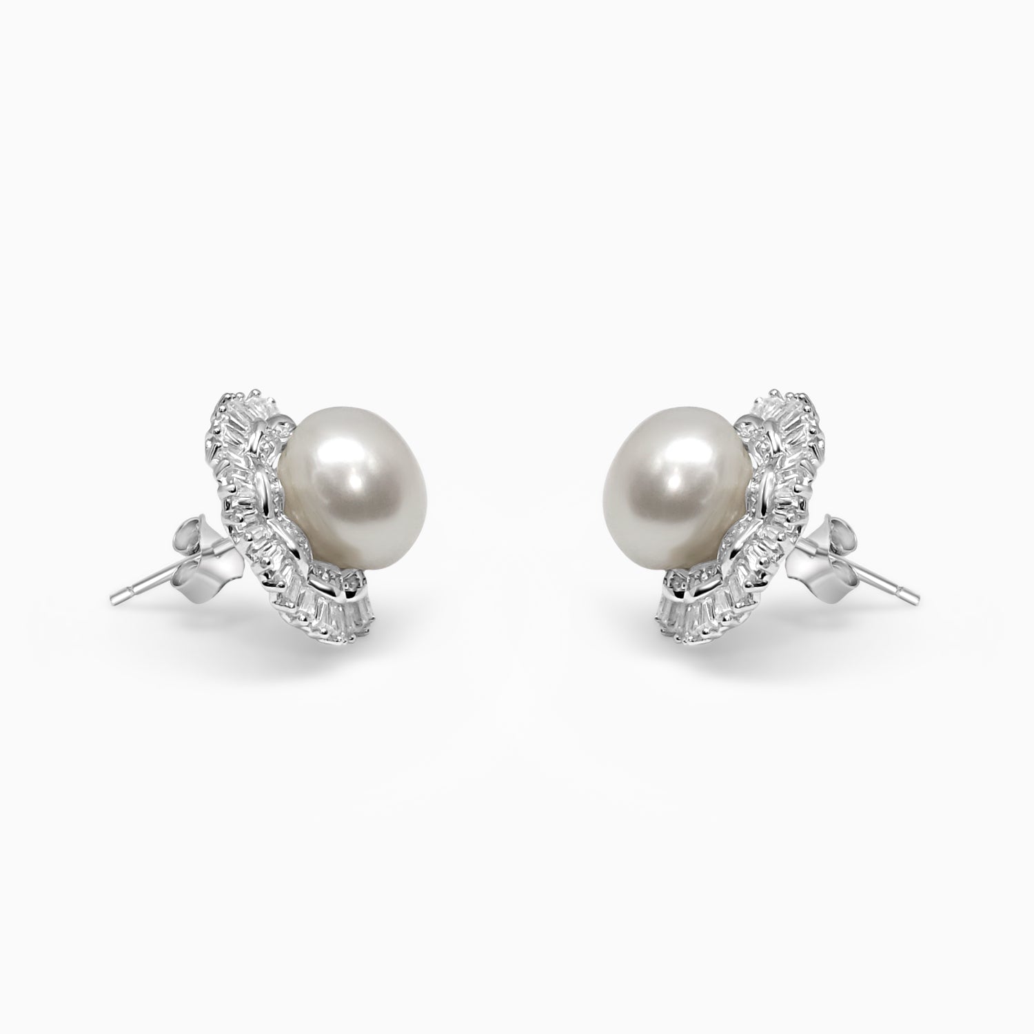 Silver Sparkling Pearl Empress Earrings